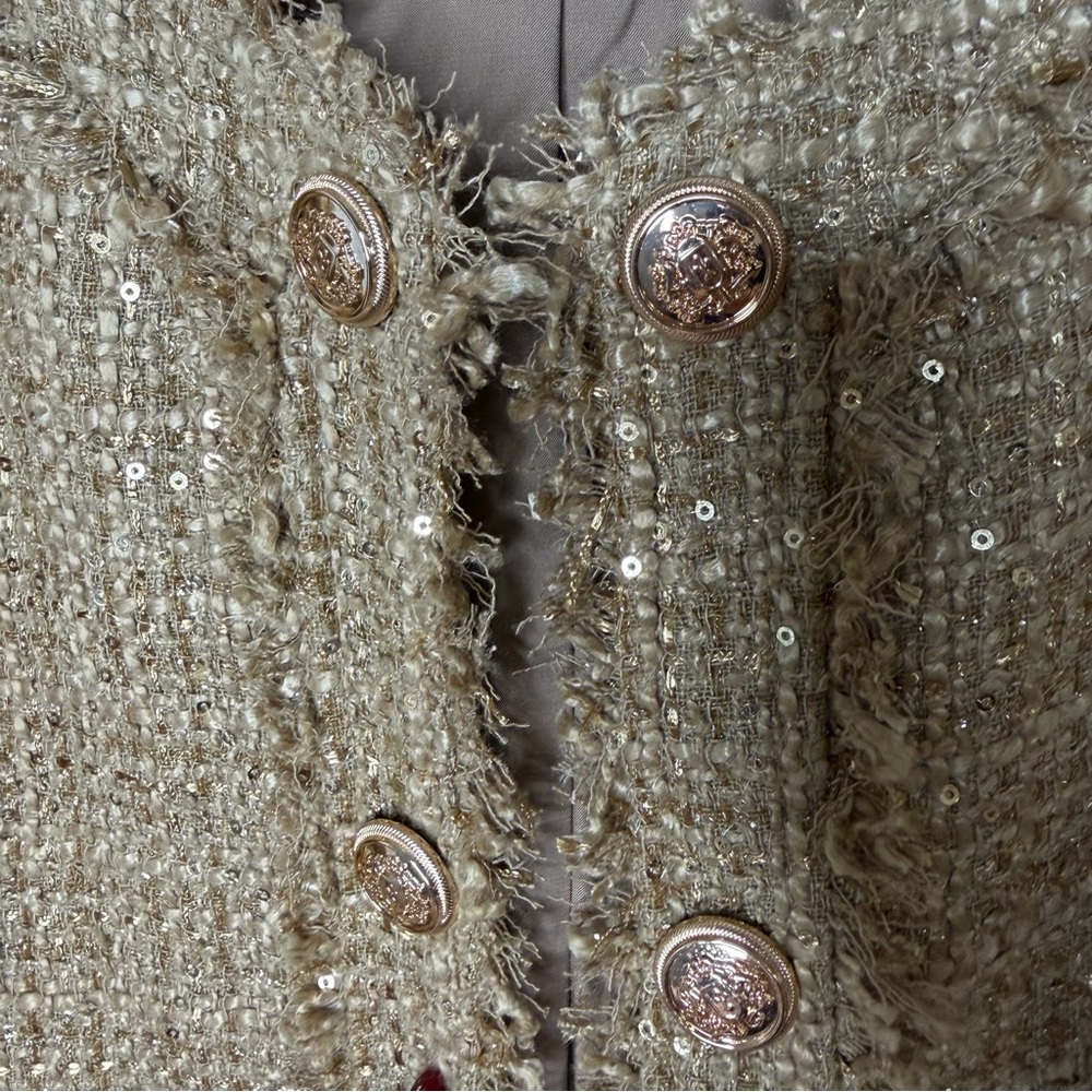 Chico’s Gold Tweed Sequin Jacket Size 3 NWT Sparkle Blazer - Picture 6 of 13